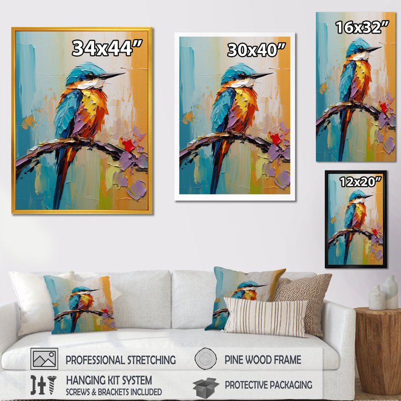 Bluebird Serenade, peinture I - reproduction, Cadre simple argenté, H 32 po x l 24 po x P 1 po
