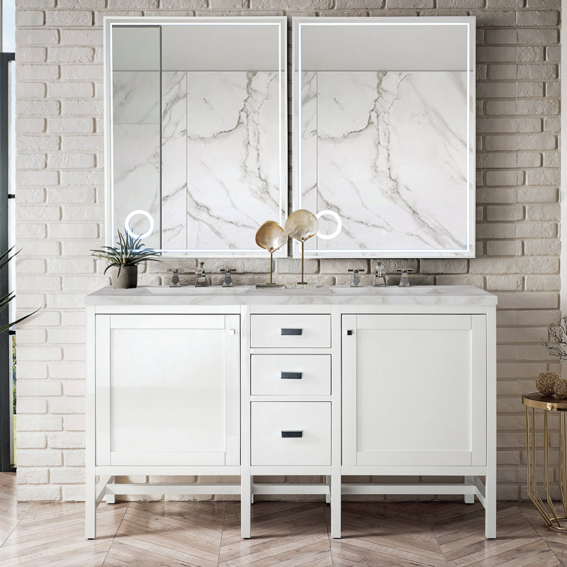 Addison Double Vanity, Glossy White, Victorian Silver, 8" Widespread