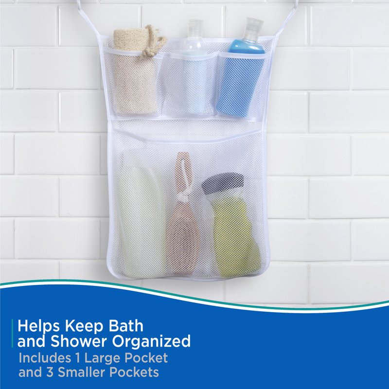 White Mesh 4-Pocket Suction Shower Caddy