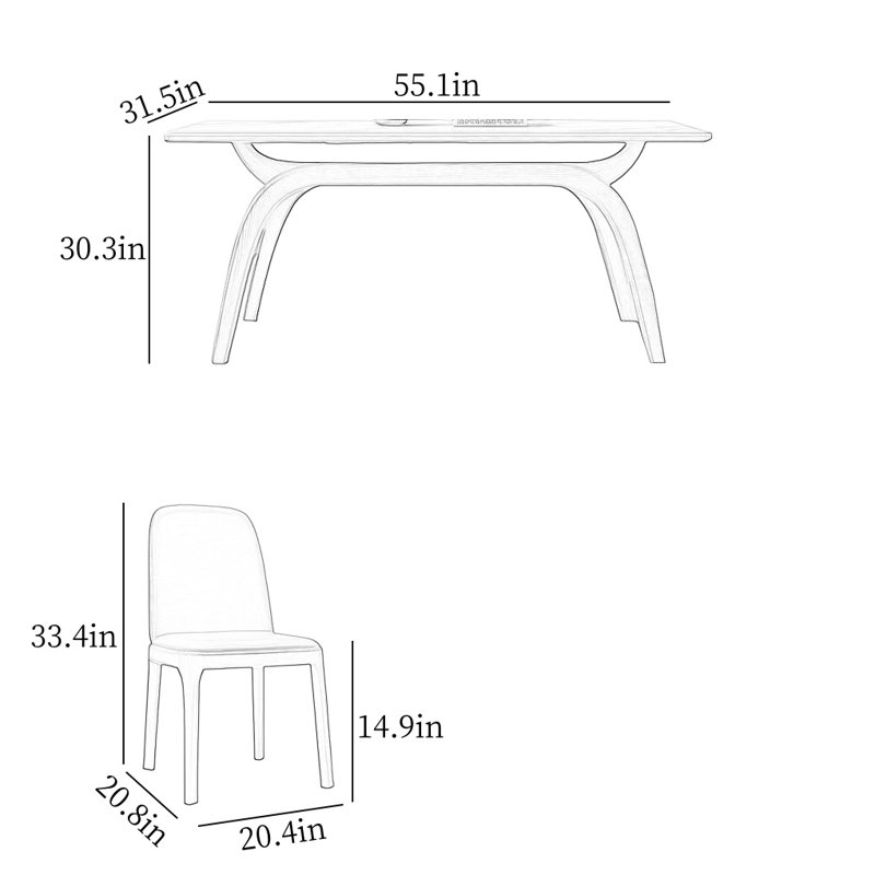 Ensembles de table de salle à manger Modern, H 30,3 po x L 55,1 po x l 31,5 po