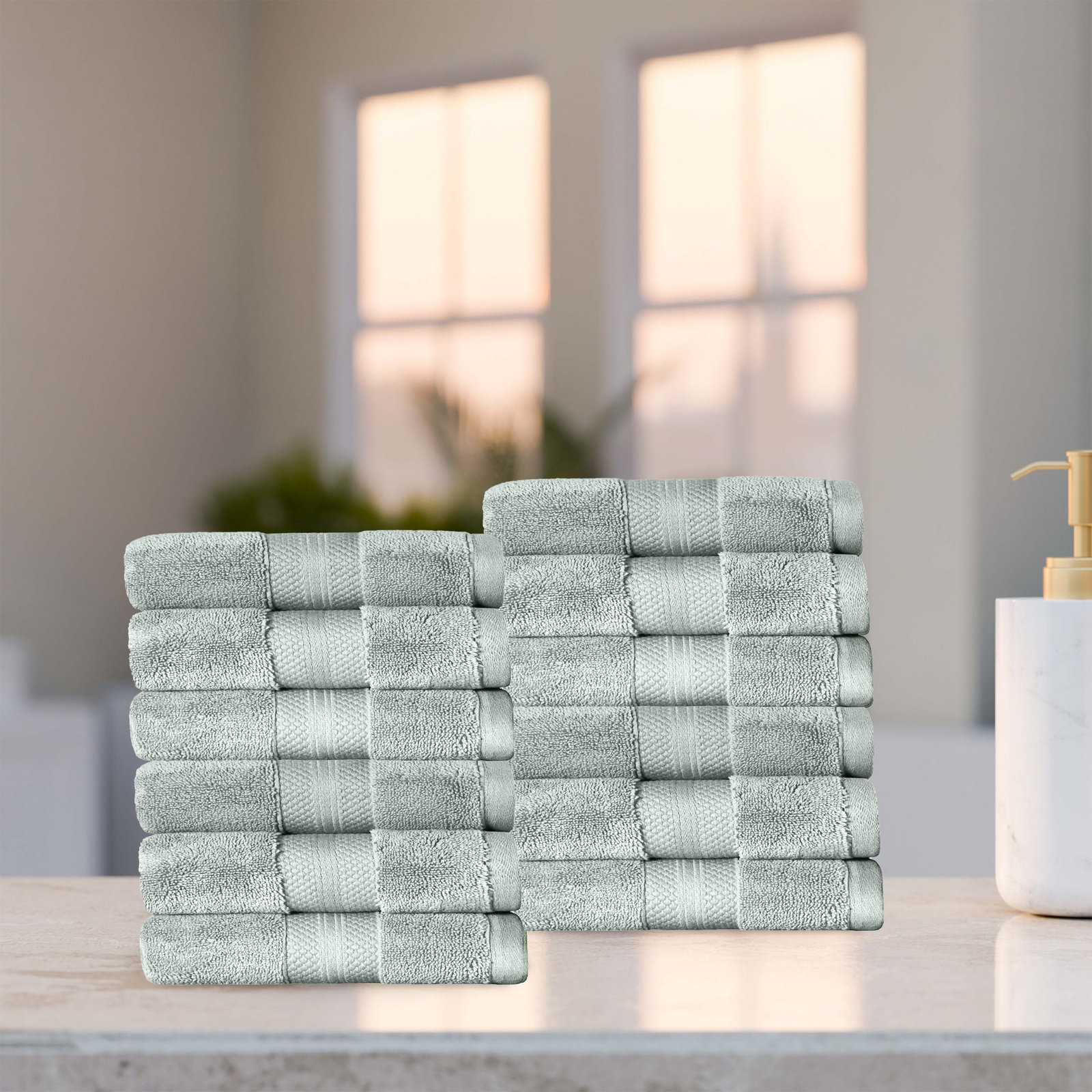 Finnian Ultra-Plush Heavyweight, 100% Turkish Towel Collection, Olive Green, Washcloths - 12 Pack