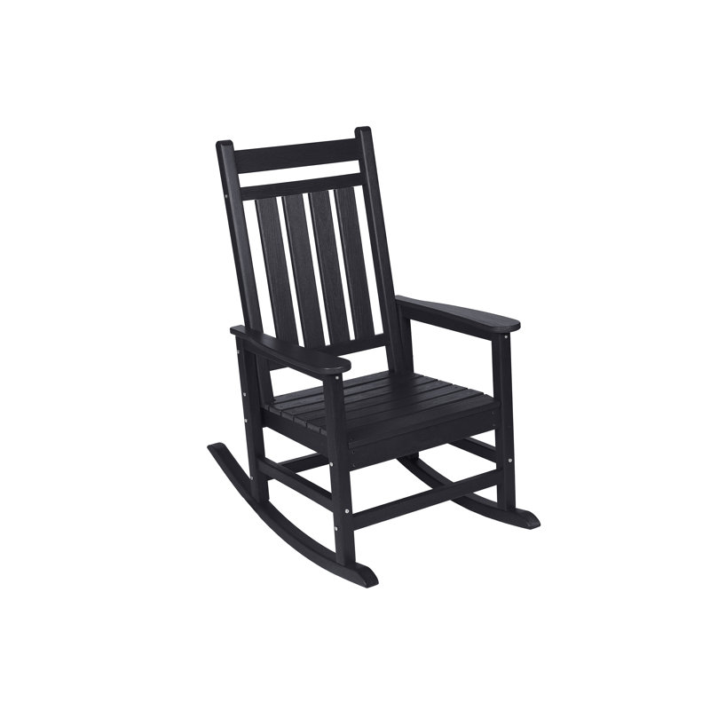 Ensemble confortable de chaises berçantes d'extérieur résistantes aux intempéries et à texture de bois, comprenant 2 chaises et une table d'appoint