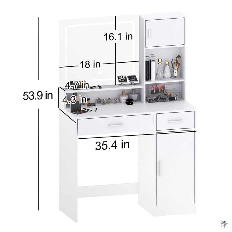 Vanity Desk With Mirror And LED Light Strip,Dressing Table With Large Drawer, 3 Level Storage Dresser & 3 Lighting Modes Adjustable Brightness