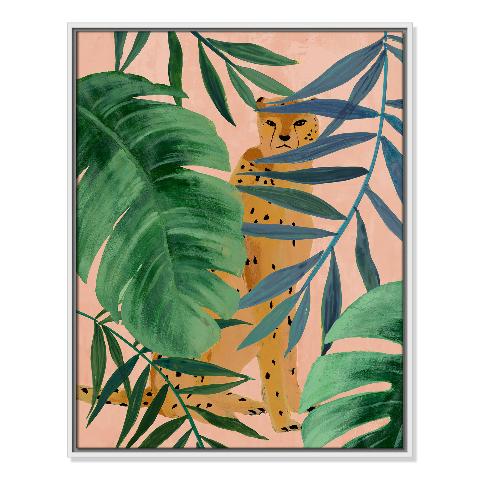 Silent Jungle - Painting Print, White Framed Canvas, 29.5" H x 23.5" W x 2" D