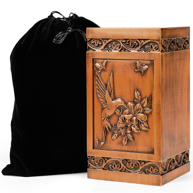 Handcrafted Pine Wood Hummingbird Design Cremation Urn Box