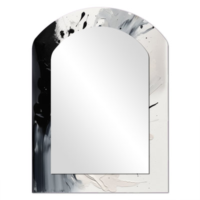 Black Textured Splash Paint Art IV - Abstract Painting Arch Decorative Mirror, Modern Asymmetrical Wall Mirror, Printed Metal Art