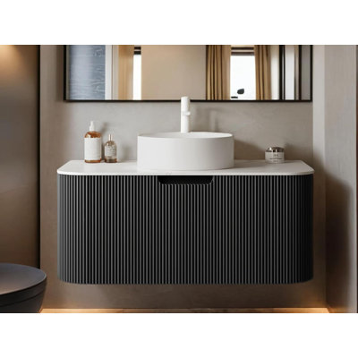 Meuble-lavabo flottant 36 po avec lavabo et lavabo en céramique ultra-mince 36 po, pré-assemblé, noir brillant