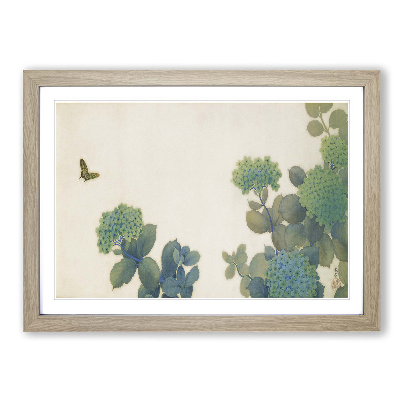 Hydrangeas by Hishida Shunso - Picture Frame Painting Print, 48cm H x 65cm W x 2cm D, Oak Framed