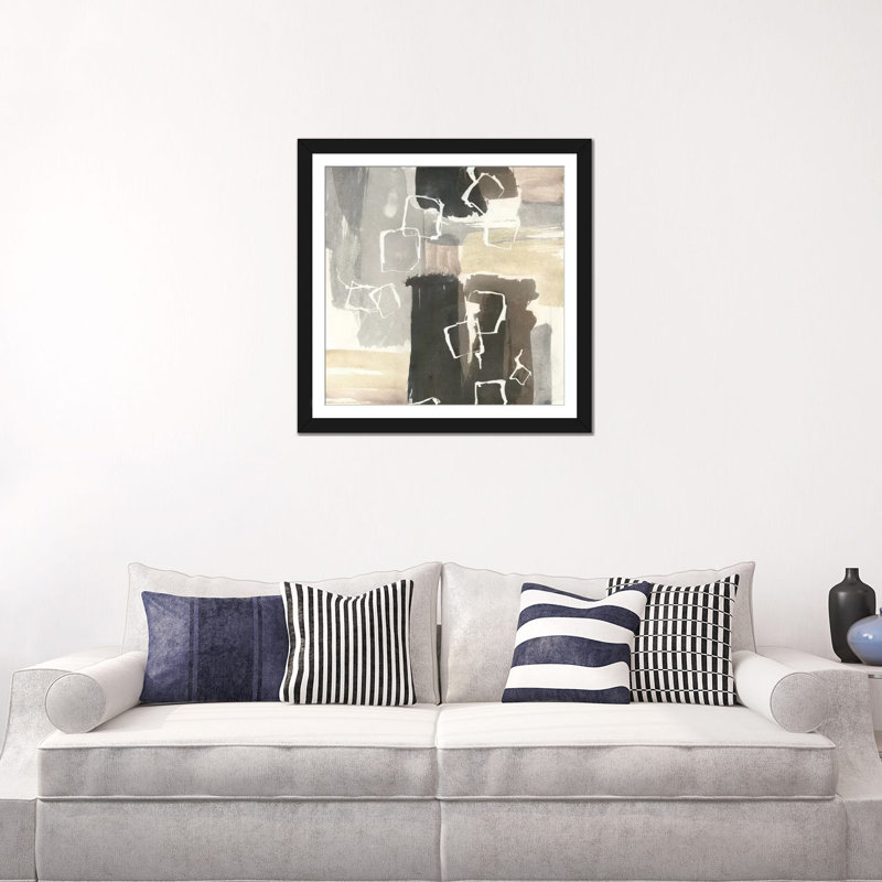 « danse squares i », impression sur toile, Papier avec cadre noir, Blanc, H 16 po x l 16 po x P 1 po