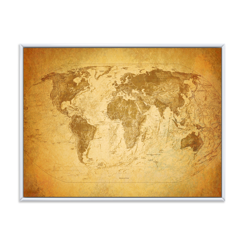 Ancienne carte du monde X - reproduction de cadre flottant sur toile, H 16 po x l 32 po x p 1 po, Blanc