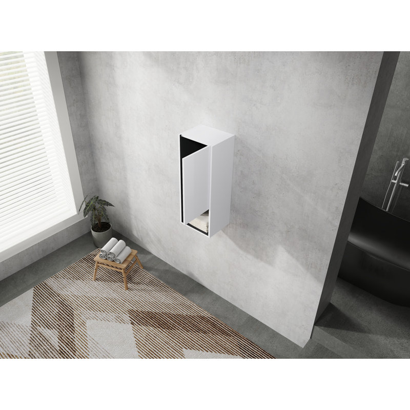 Armoire latérale de salle de bain 12 po, portes à fermeture douce, conception à fixation flottante, White