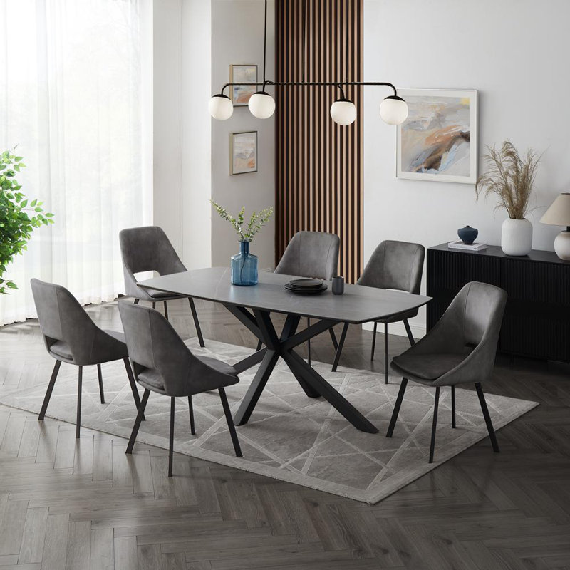 Deanie 6 - Person Dining Set, Dark Gray, 75cm H x 150cm W x 80cm L