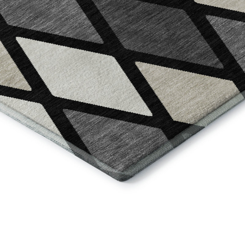 Premium Machine Washable Prisco Black Rug, Rectangle 10' x 14'