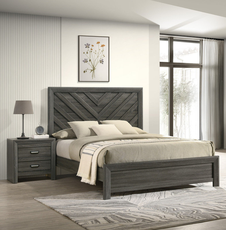1pièce pour lit de grande taille à finition rustique gris avec motif géométrique à chevrons