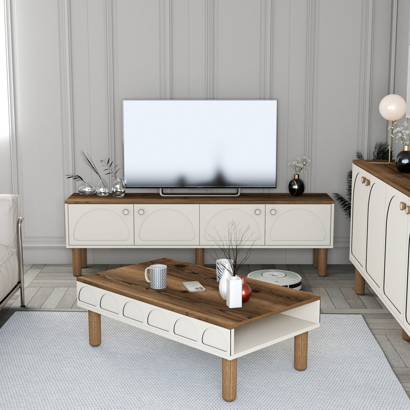 Ensemble de meubles de salon, Crème/brun