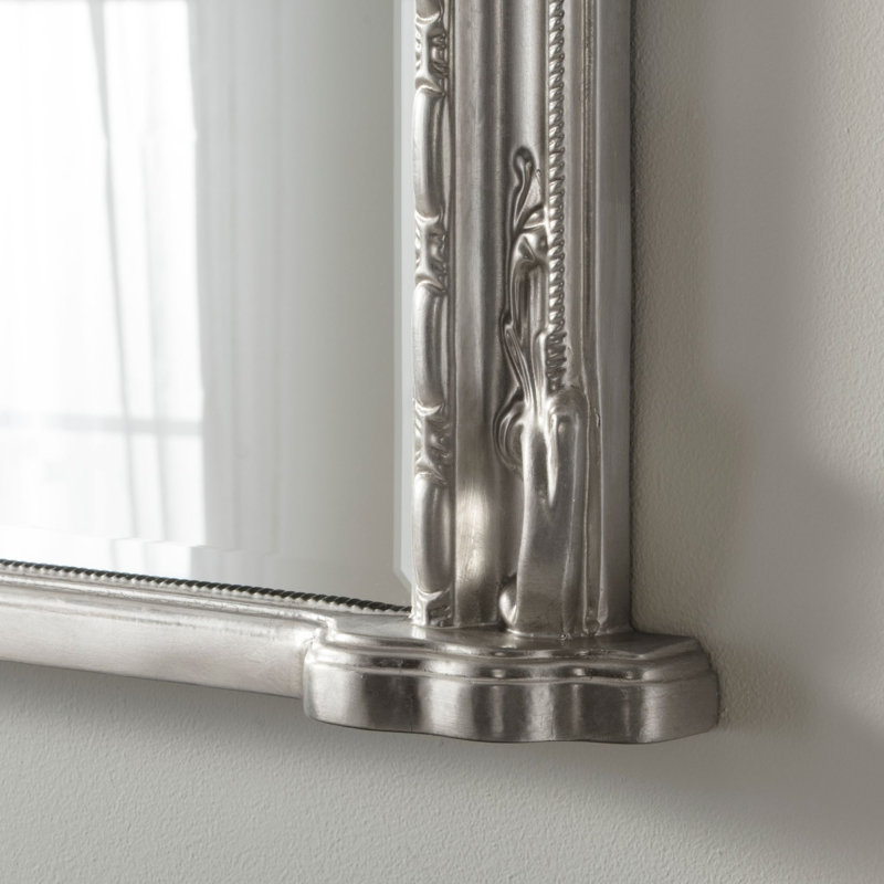 Overmantle Arched Bevelled Victorian Mirror, Silver