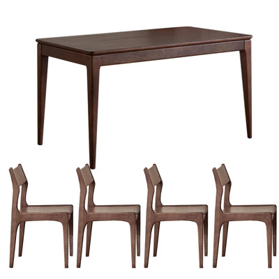 Black walnut dining table and chair combination 4 - Person Walnut Solid Wood Top Four Leg Base Dining Set