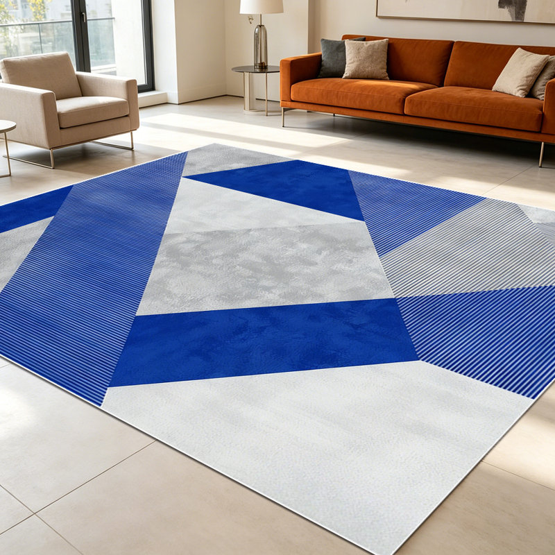 1PC Geometric Blue Gray White Abstract Patchwork area rugs for Living Room, Soft and Comfortable, Suitable for all seasons, easy-to-maintain, machine washable Indoor floor mat, Under Table Farmhouse suitable for Dining Room, Bedroom, Entryway, Home