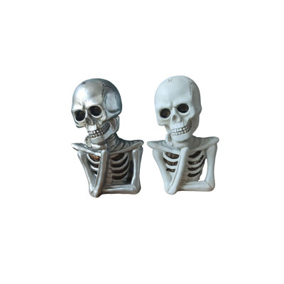 Thinking Skeleton Bust Statue Resin Skull Half Body Figurine Gothic Spooky Skull Decor For Halloween Table Mantel Bookshelf White   2 Colors Home Deco