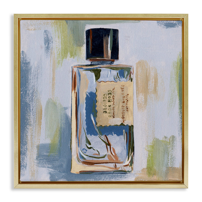 "Maquillage de bouteille de peinture", "Floater" par Melissa Wang, H 18 po x l 18 po, Cadre flottant métallique doré