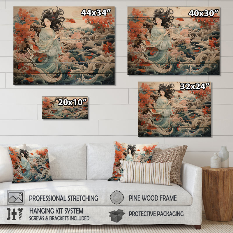 Ivyon China Art, broderie en soie sur bois, H 30 po x l 40 po x P 0,78 po