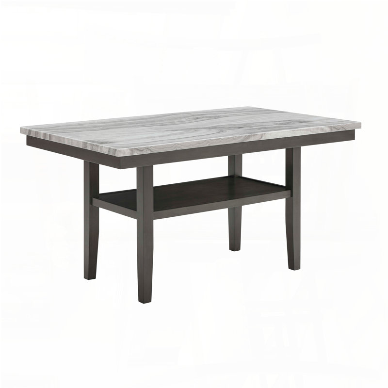 Table de comptoir rectangulaire en faux marbre gris 60 "avec tablette de rangement Luna