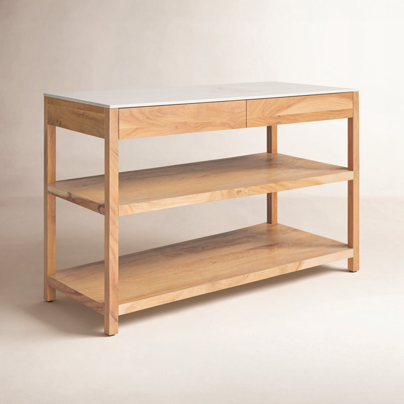 Indira Small Kitchen Island Prep Table, Smoked Acacia