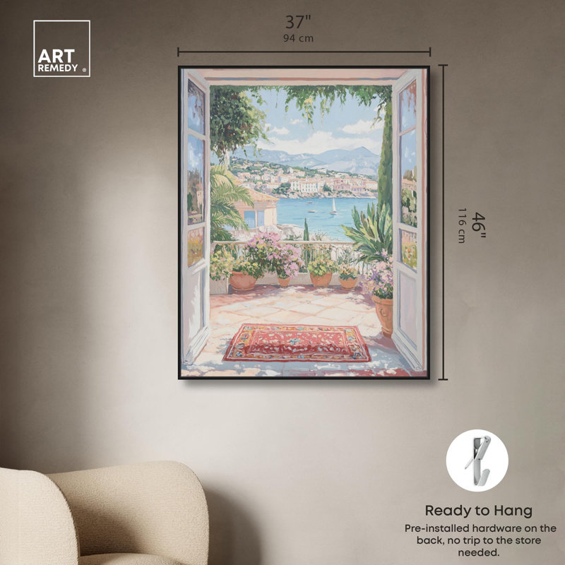 «Room with a View» par Art Remedy, H 46 po x l 37 po, Cadre flottant noir