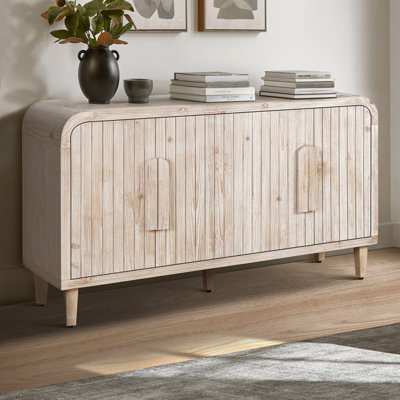 Curved Vintage Storage Sideboard with Large Wooden Handles