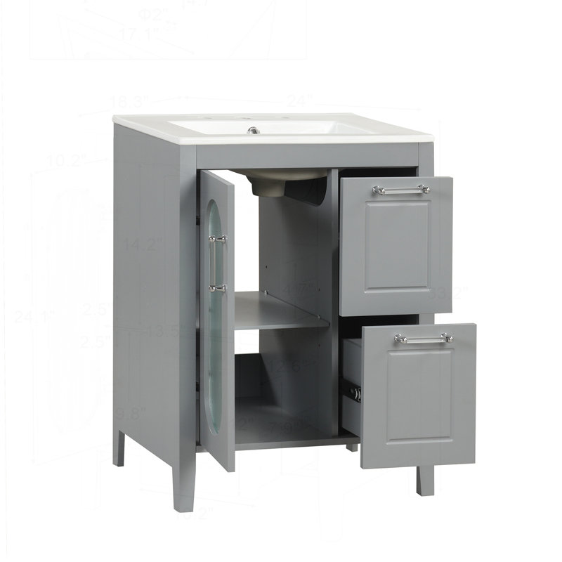 Meuble-lavabo 24 po avec lavabo, armoire et tablette réglable 24 po, Gris