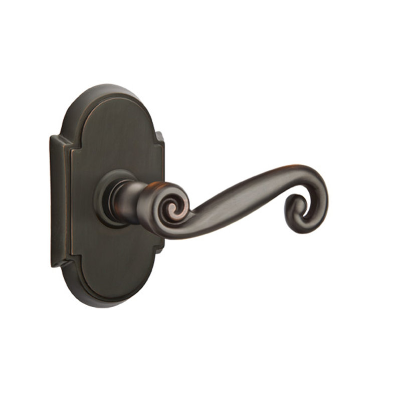 Scroll Privacy (Bed & Bath) Door Lever with Arch Rosette, Oil Rubbed Bronze, Left