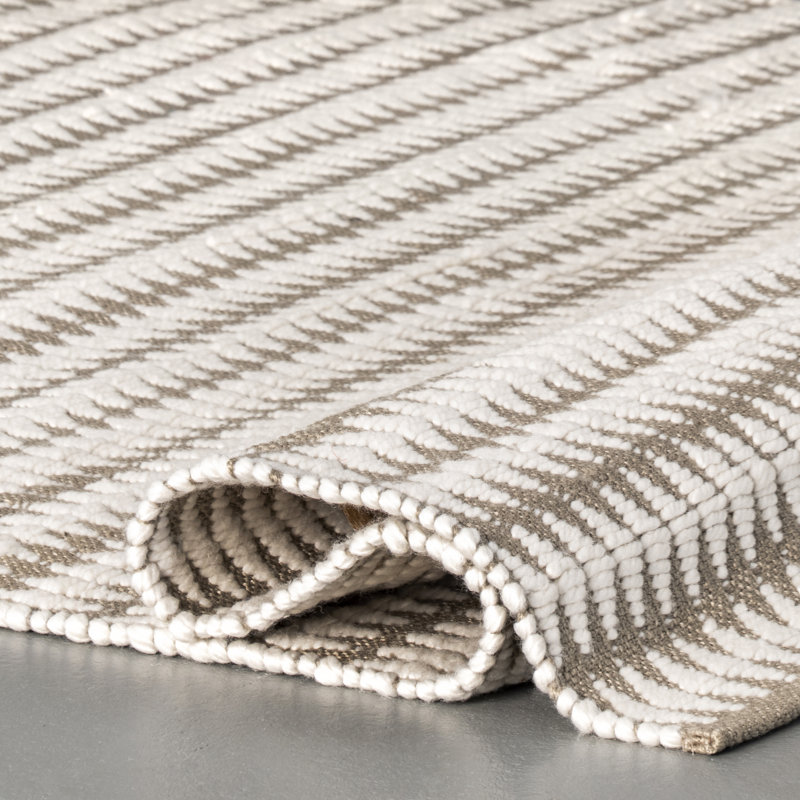 Danish Geometric Handmade Tufted Recycled P.E.T. Indoor/Outdoor Ivory Area Rug, Rectangle 5' x 8'