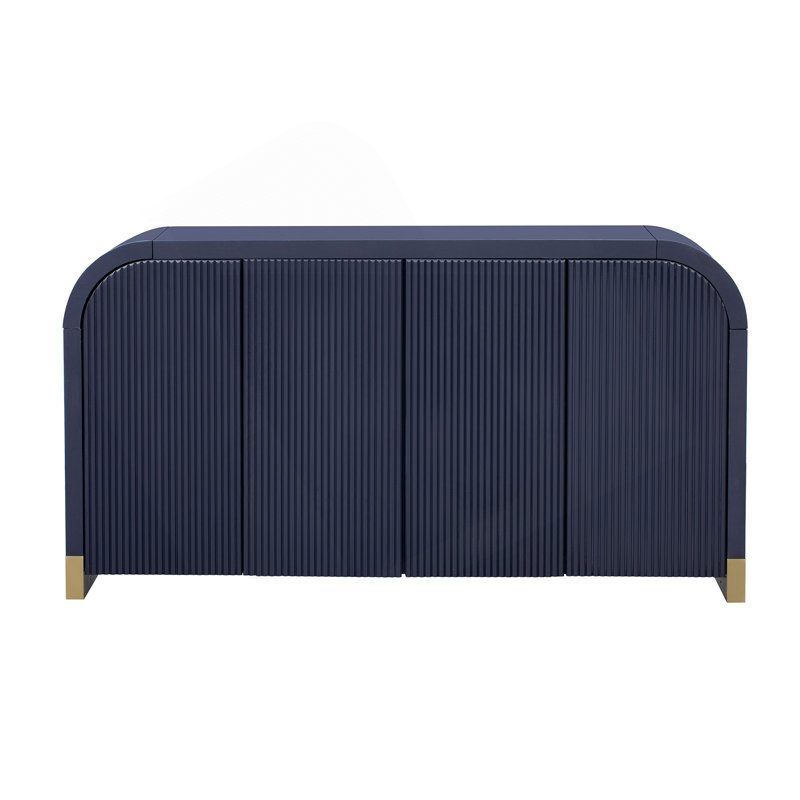 4-Door Curved Corner Design Wavy Door Panel  Cabinet With Adjustable Shelves, Suitable For Study, Living Room And Entrance