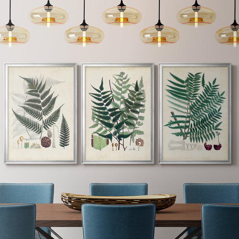 Collectionner Ferns VI - Toile tendue avec châssis sur mesure - 3 pièces, Argent argent, H 30 po x l 63 po