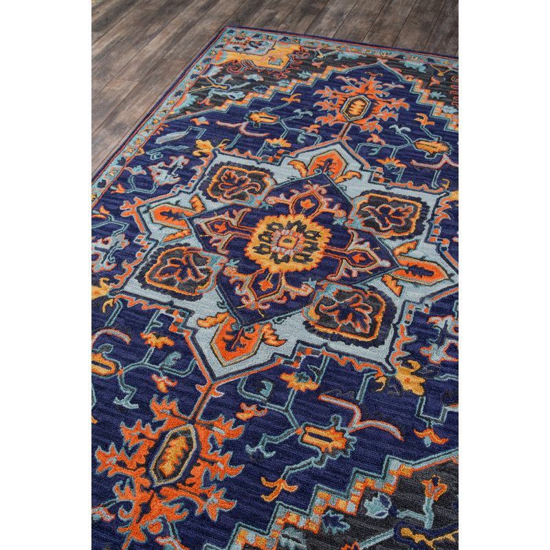 Tapis oriental bleu marine en laine touffeté à la main Lancaster, Rectangle 2 pi x 3 pi
