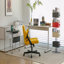 Chaise de bureau jaune avec accoudoirs croisés en lin jaune avec roulettes - ergonomique pour le bureau personnel, le travail et les études