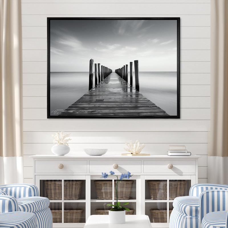 «Quam - Coastal Pier», reproduction d'art sur toile encadrée, H 30 po x l 40 po x P 1,5 po, Cadre flottant noir