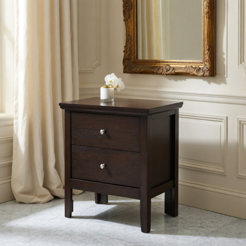 Table de chevet chic avec tiroirs de rangement, Espresso