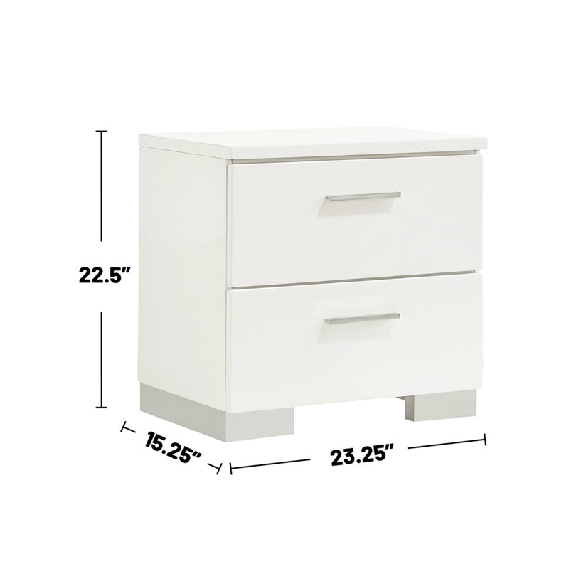 2 Table de chevet en poli blanc ultrabrillant - Rangement spacieux pour chambre à coucher Tiroirs doublés de feutre