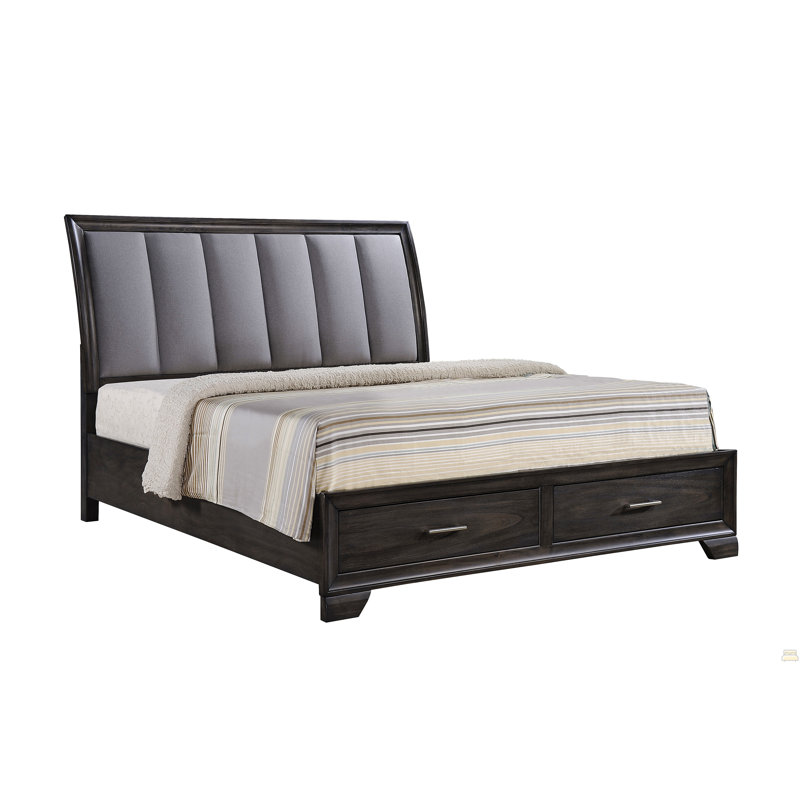 Lit plateforme grand avec rangement 1pc, Gris, Grand lit