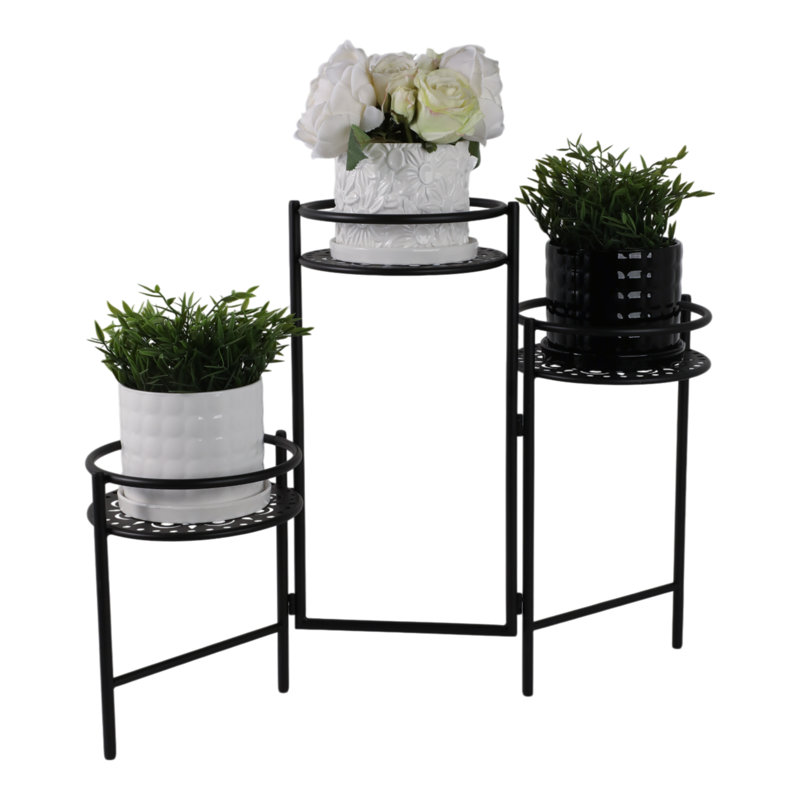 22" Metal Folding 3Tier Plant Stand, Round, Black