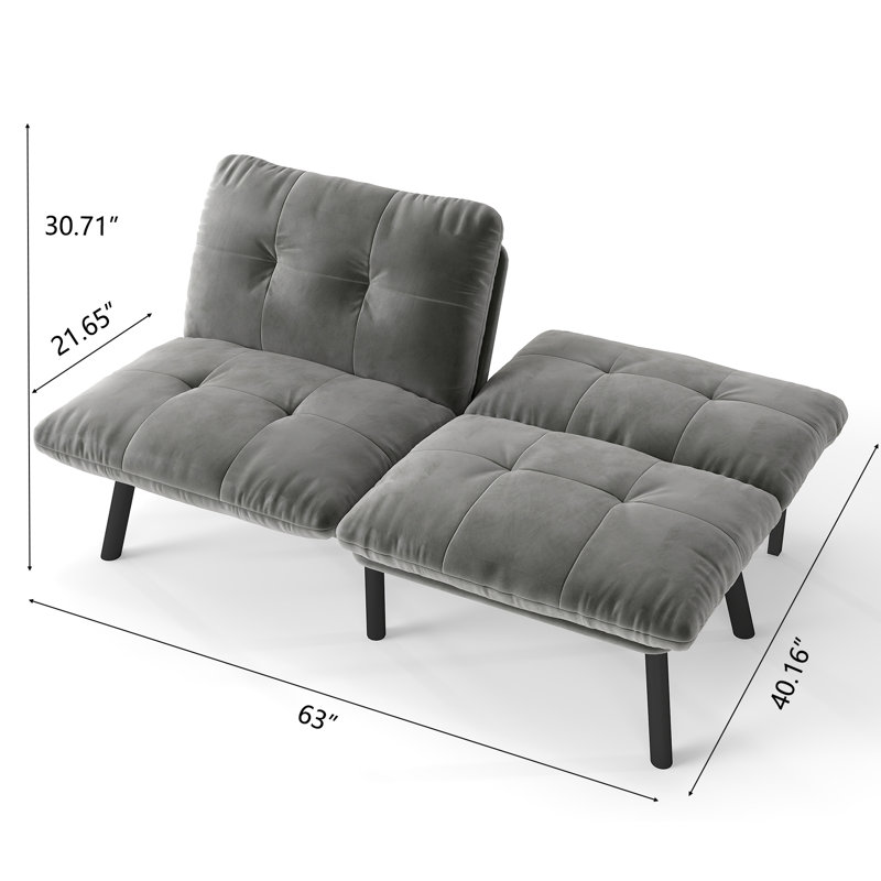 Canapé-lit de futon réglable avec tissu en velours et design convertible, Velours gris velours