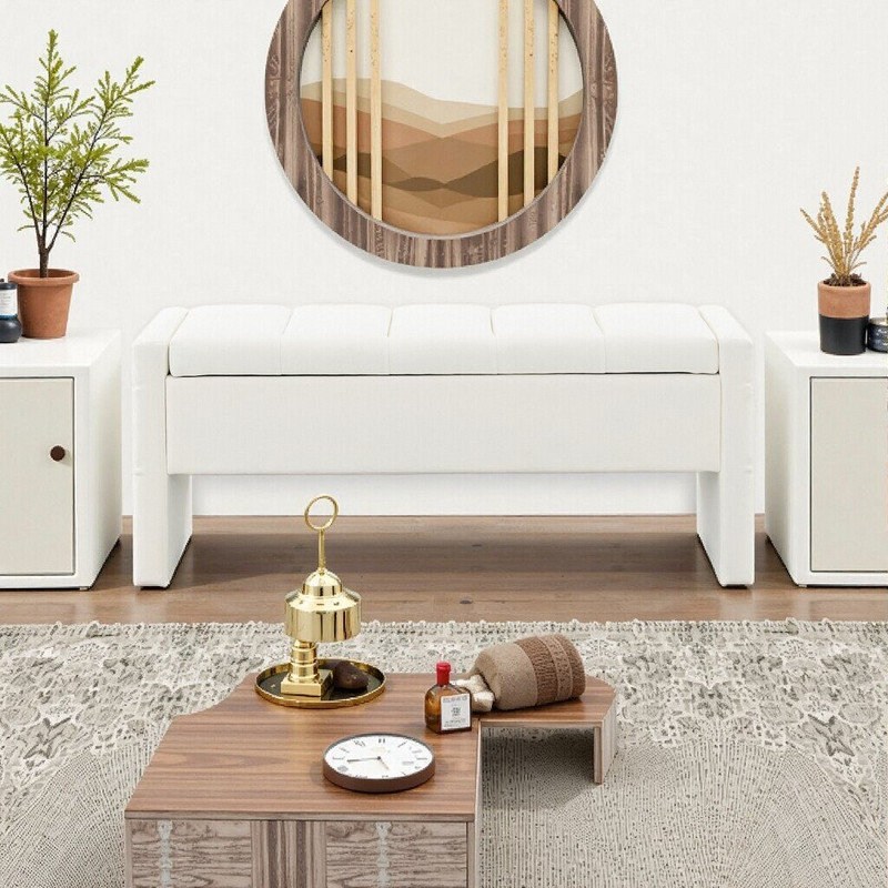 Banc de rangement avec siège rembourré, compartiment caché pour le salon et la chambre à coucher, Beige