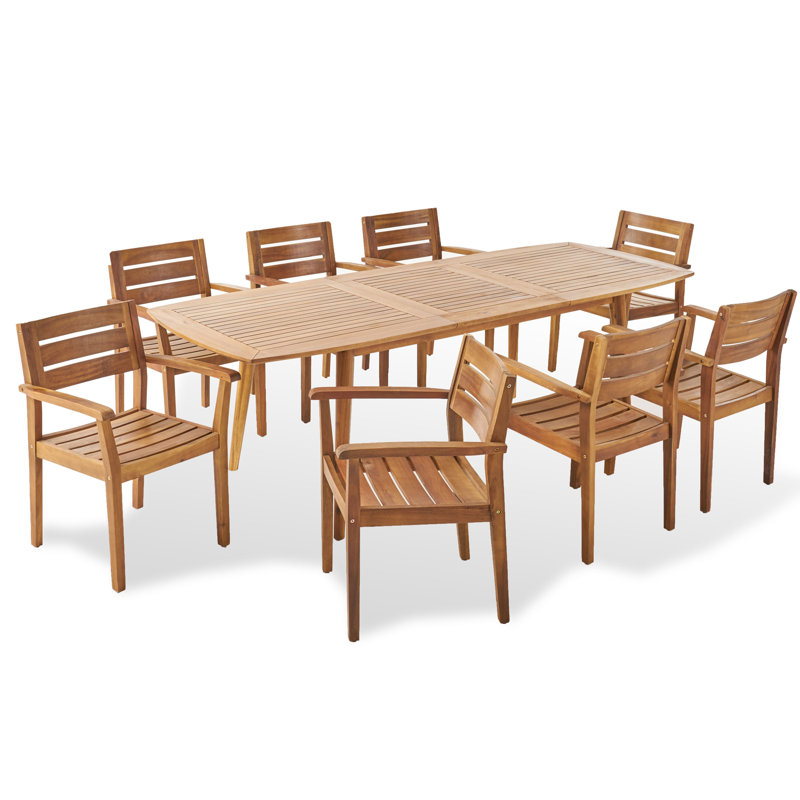 Maldonado 8 - Person Wood Patio Dining Set with Extendable Rectangular Table, Teak