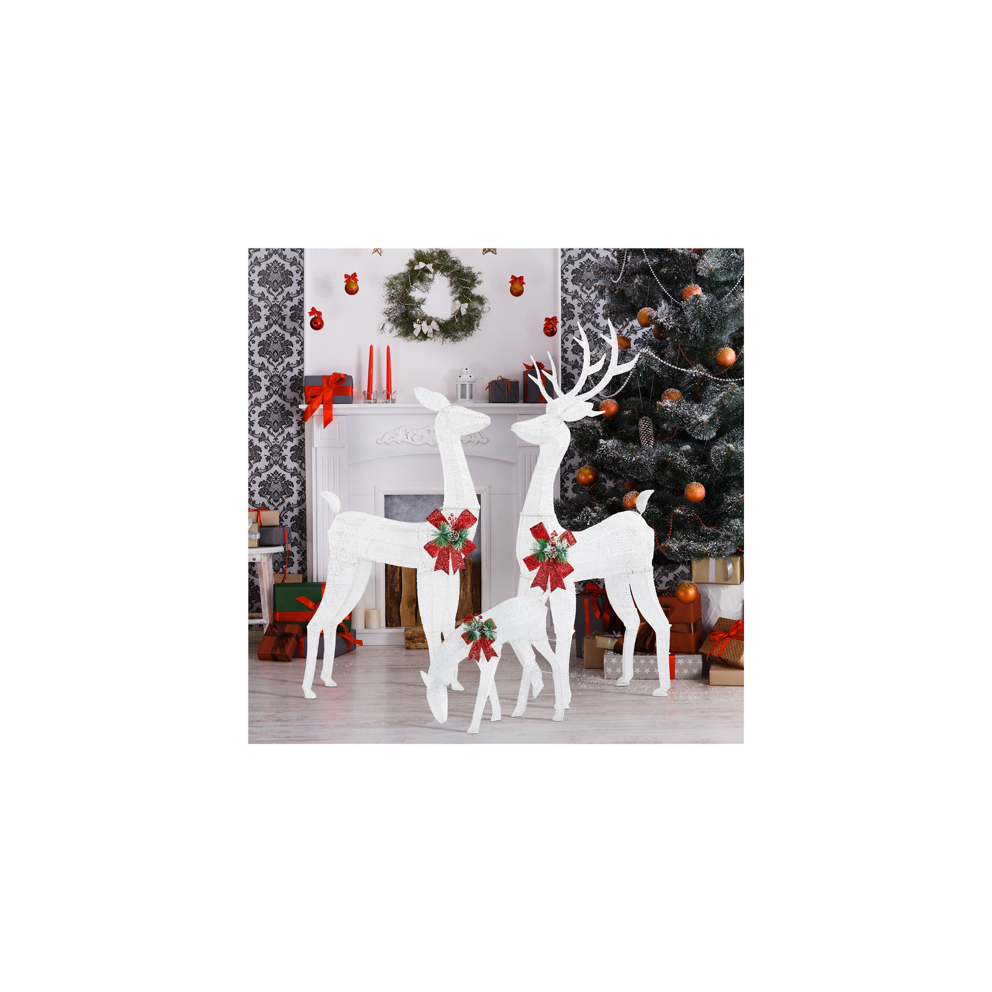 3-piece Christmas Reindeer Set, White