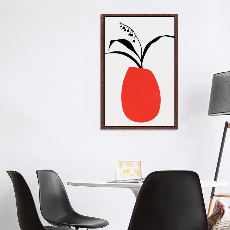 Water Lilies - Red 1 Piece Wall Art on Canvas, 101.6cm H x 66.04cm W x 3.81cm D, Classic Brown Wood Floater Framed