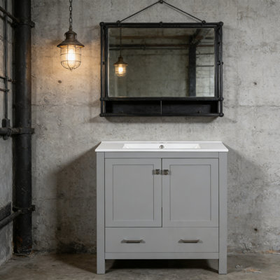 Meuble-lavabo de salle de bain avec lavabo simple, 2 portes et un tiroir