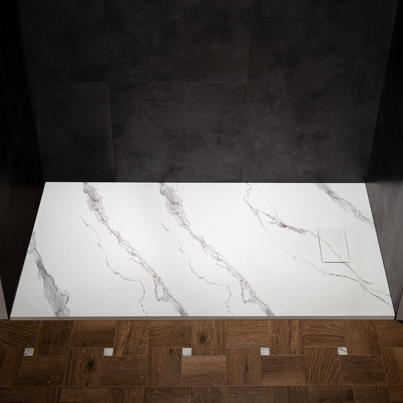 47.25" L X 35.4" W Solid Surface Low-Profile Shower Base: Non-Slip, Reversible Drain, Wheelchair-Friendly, Available in 4 Colors