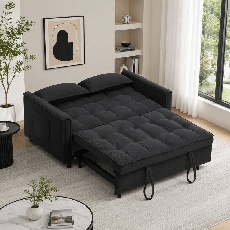 54.3'' Corduroy Sofa, Black