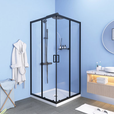 Porte de douche d'angle coulissante avec cadre en aluminium 36 po x l 36 po x H 72 po avec verre trempé transparent de 1/4 po